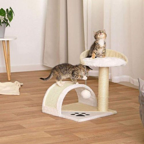 Lion Arbre à Chat Arbre à Grimper Griffoir pour Chat Hauteur 45 cm, Beige/Blanc