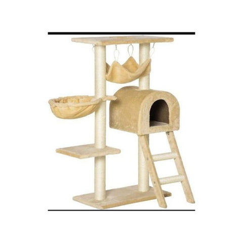 Arbre à Chat griffoir Arbre à Grimper Tour de Jeu Stable à Plusieurs Niveaux Centre d'activités Hauteur 98 cm Beige