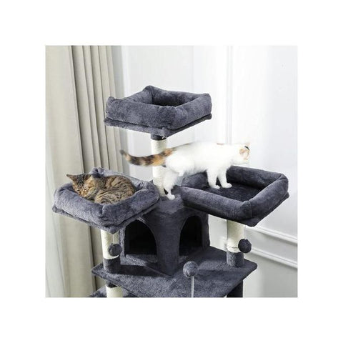 Grand arbre à chat de 170 cm, tour à plusieurs niveaux avec 3 perchoirs supérieurs, 2 condos en peluche, griffoirs