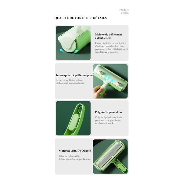 Brosse Ramasse Enlève Poils Magique Réutilisable,pour Vêtements/Tapis/Voiture/Lit - Vert