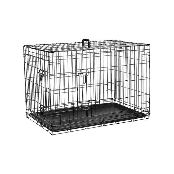 Cage pour chien avec 2 portes, plateau en plastique amovible et pliable en métal