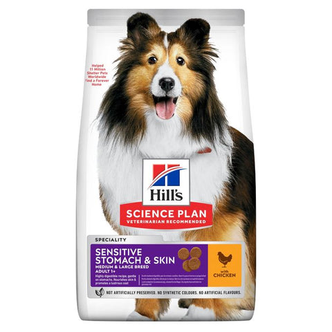 Hills croquette chien SENSTIVE STOMACH AND SKIN Adult 1+Dog Food with Chicken 14KG