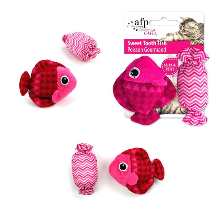 Jouet Poisson et petite balle catnip rose