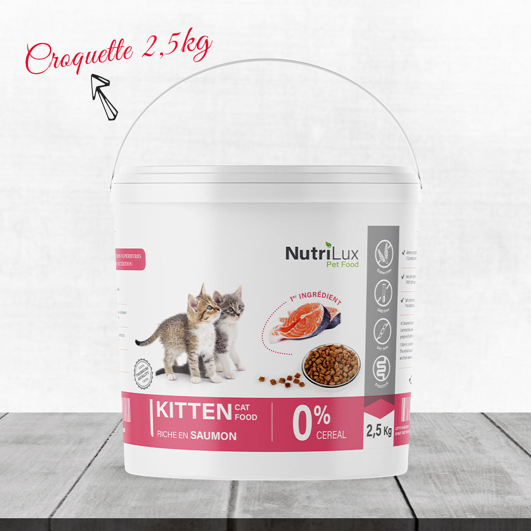 Pack Chatons All In One Nutrilux : Croquettes et Litière, croquettes Nutrilux pour chatons 2,5kg.