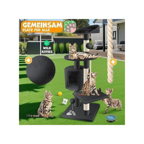 Lion Arbre à Chat à escalader, avec Troncs en sisal, Stable, avec Niche, balles et Corde de Jeu, Hauteur 112 cm,