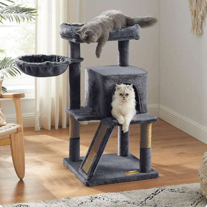 Animalux Arbre à chat 100 cm avec griffoir, hamac, plateformes et niche – Stable et compact