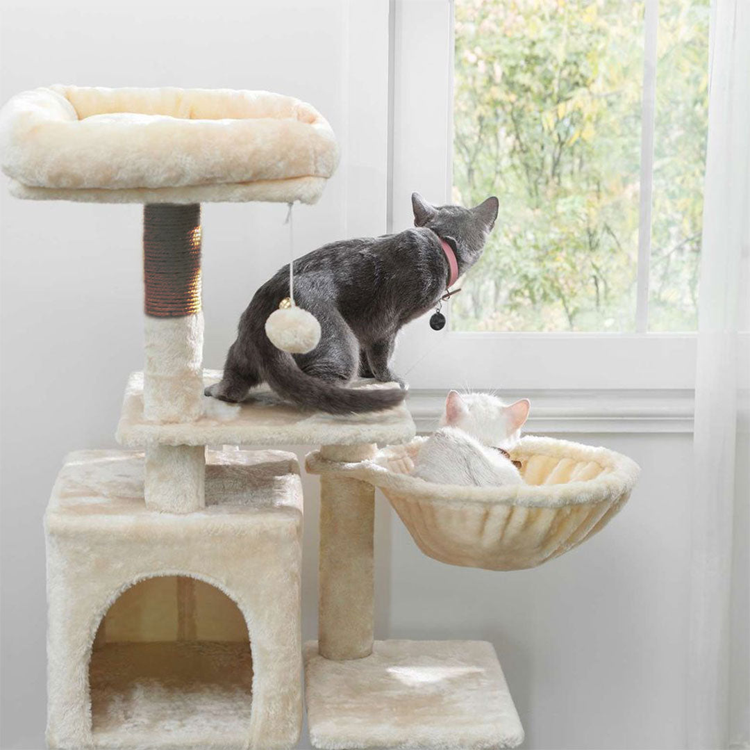 Animalux Arbre à chat 120 cm – Multi-niveaux, panier, niche, griffoir – Stable et sécurisé