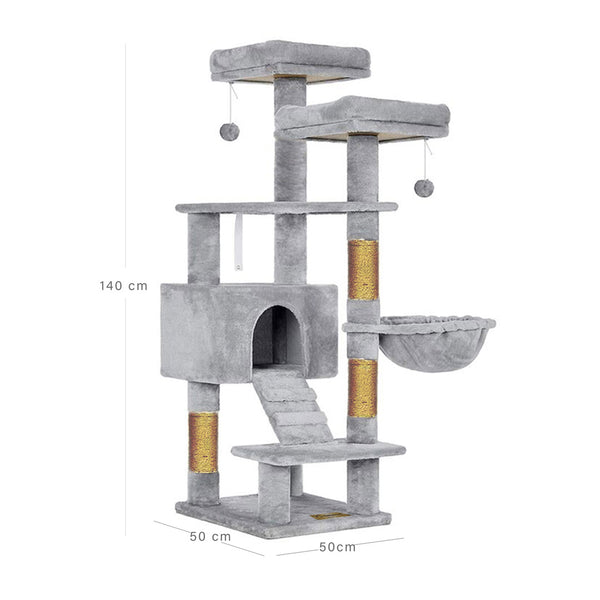 Animalux Arbre à chat 140 cm – 2 plateformes, hamac, niche, griffoirs et escalier multi-niveaux
