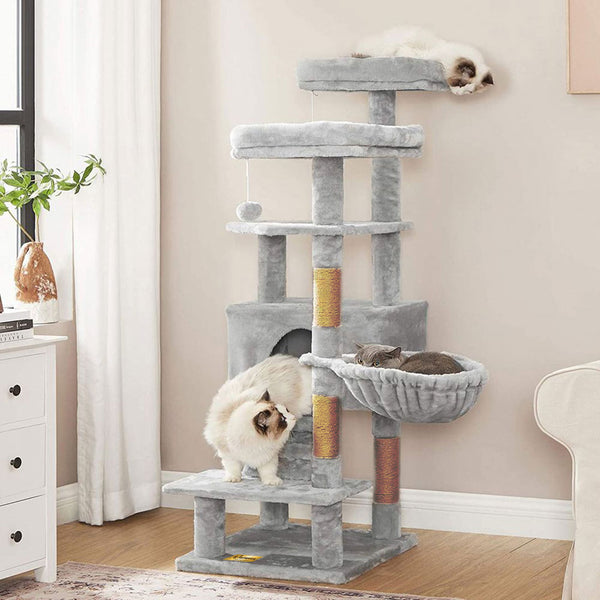 Animalux Arbre à chat 140 cm – 2 plateformes, hamac, niche, griffoirs et escalier multi-niveaux