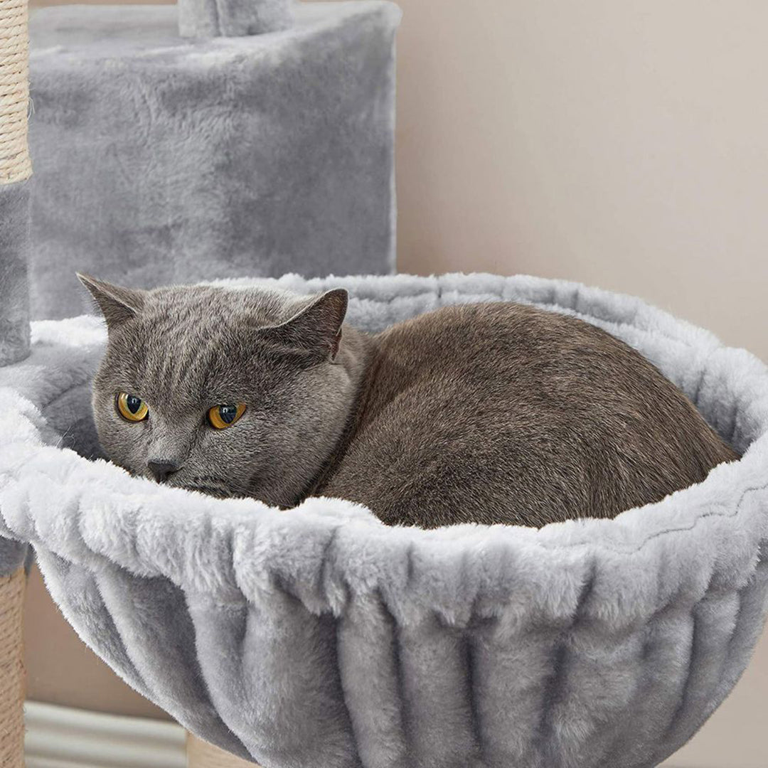 Animalux Arbre à chat 140 cm – 2 plateformes, hamac, niche, griffoirs et escalier multi-niveaux