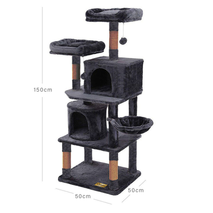 Animalux Arbre à chat 150 cm – Luxe, 2 niches, panier, perchoirs, griffoirs sisal et base renforcée