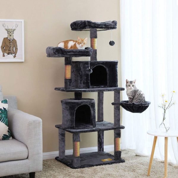 Animalux Arbre à chat 150 cm – Luxe, 2 niches, panier, perchoirs, griffoirs sisal et base renforcée
