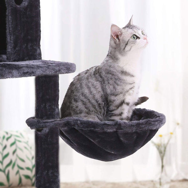 Animalux Arbre à chat 150 cm – Luxe, 2 niches, panier, perchoirs, griffoirs sisal et base renforcée