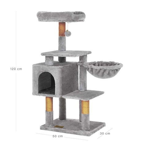 Arbre à chat de luxe en bois naturel – 120 cm-Gris