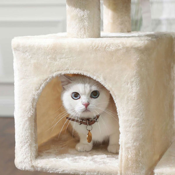 Arbre à chat de luxe en bois naturel – 120 cm-Beige