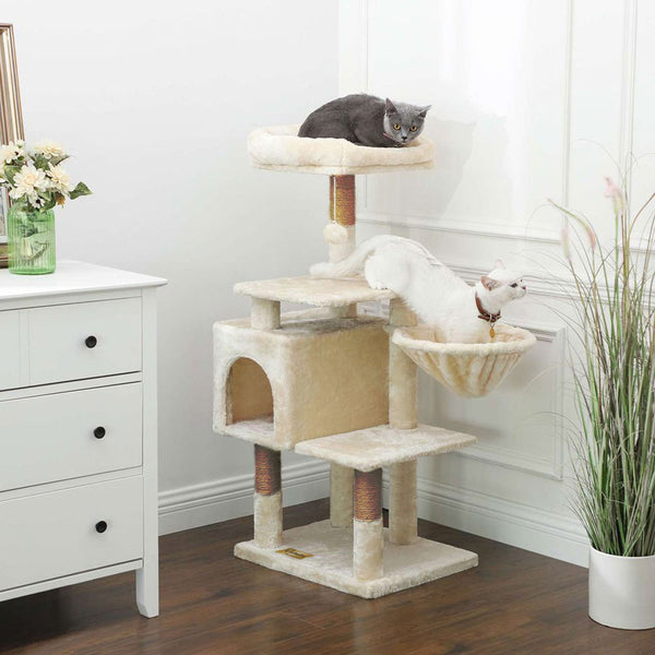 Arbre à chat de luxe en bois naturel – 120 cm-Beige
