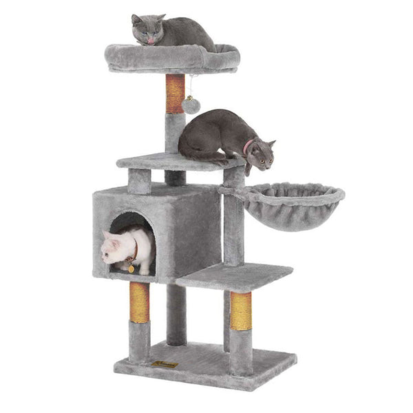 Arbre à chat de luxe en bois naturel – 120 cm-Gris