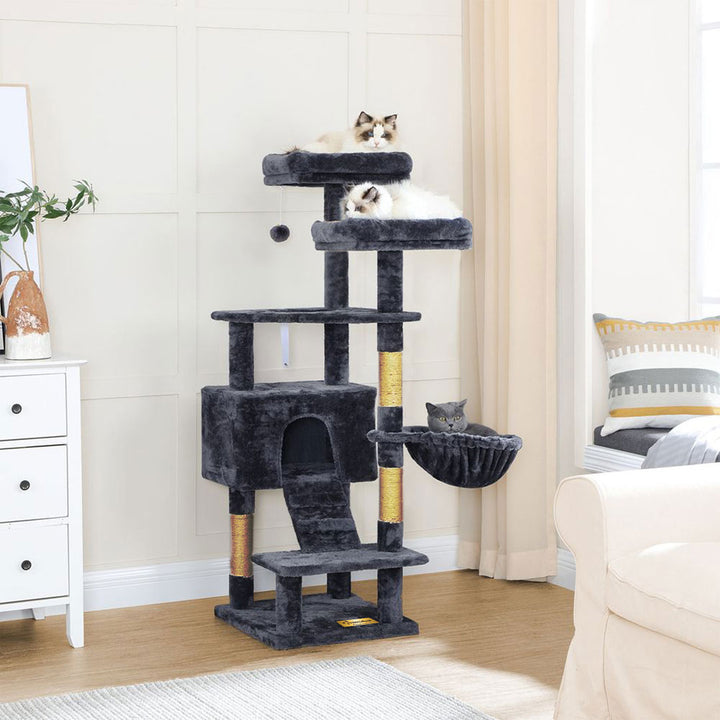 Arbre à chat de luxe en bois naturel – 140 cm-Noire