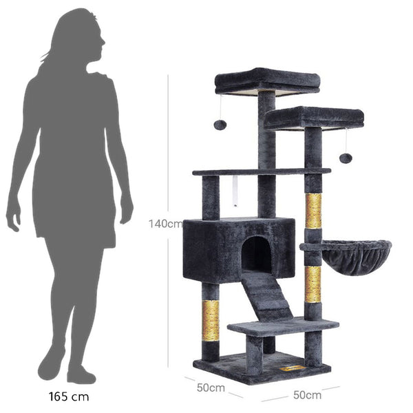 Arbre à chat de luxe en bois naturel – 140 cm-Noire
