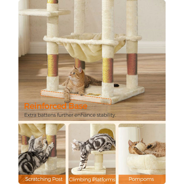 Arbre à chat de luxe en bois naturel – 145 cm-Beige