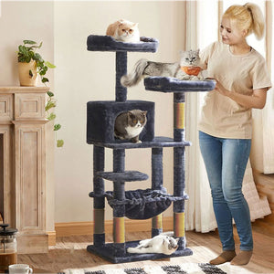 Arbre à chat de luxe en bois naturel – 145 cm-Noire ECO