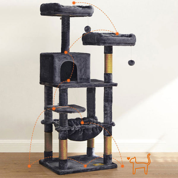 Arbre à chat de luxe en bois naturel – 145 cm-Noire