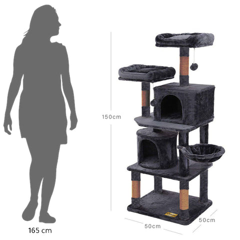 Animalux Arbre à chat 150 cm – Luxe, 2 niches, panier, perchoirs, griffoirs sisal et base renforcée