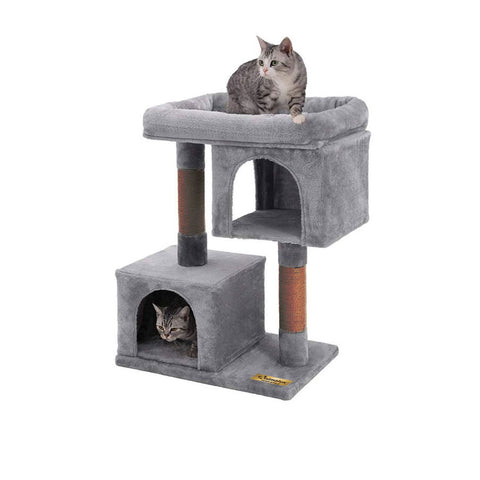 Arbre à chat de luxe en bois naturel – 80 cm-Gris