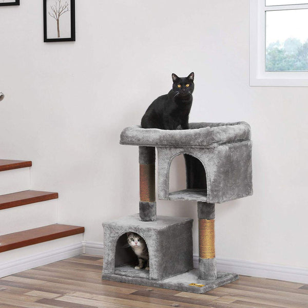 Arbre à chat de luxe en bois naturel – 80 cm-Gris