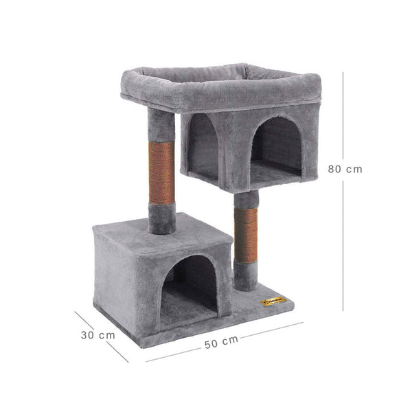 Arbre à chat de luxe en bois naturel – 80 cm-Gris
