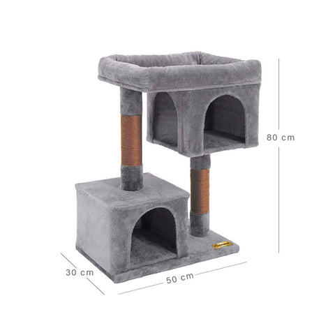 Arbre à chat de luxe en bois naturel – 80 cm-Gris