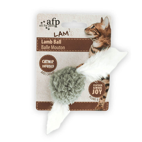 Balle laine de Mouton & plumes avec catnip gris