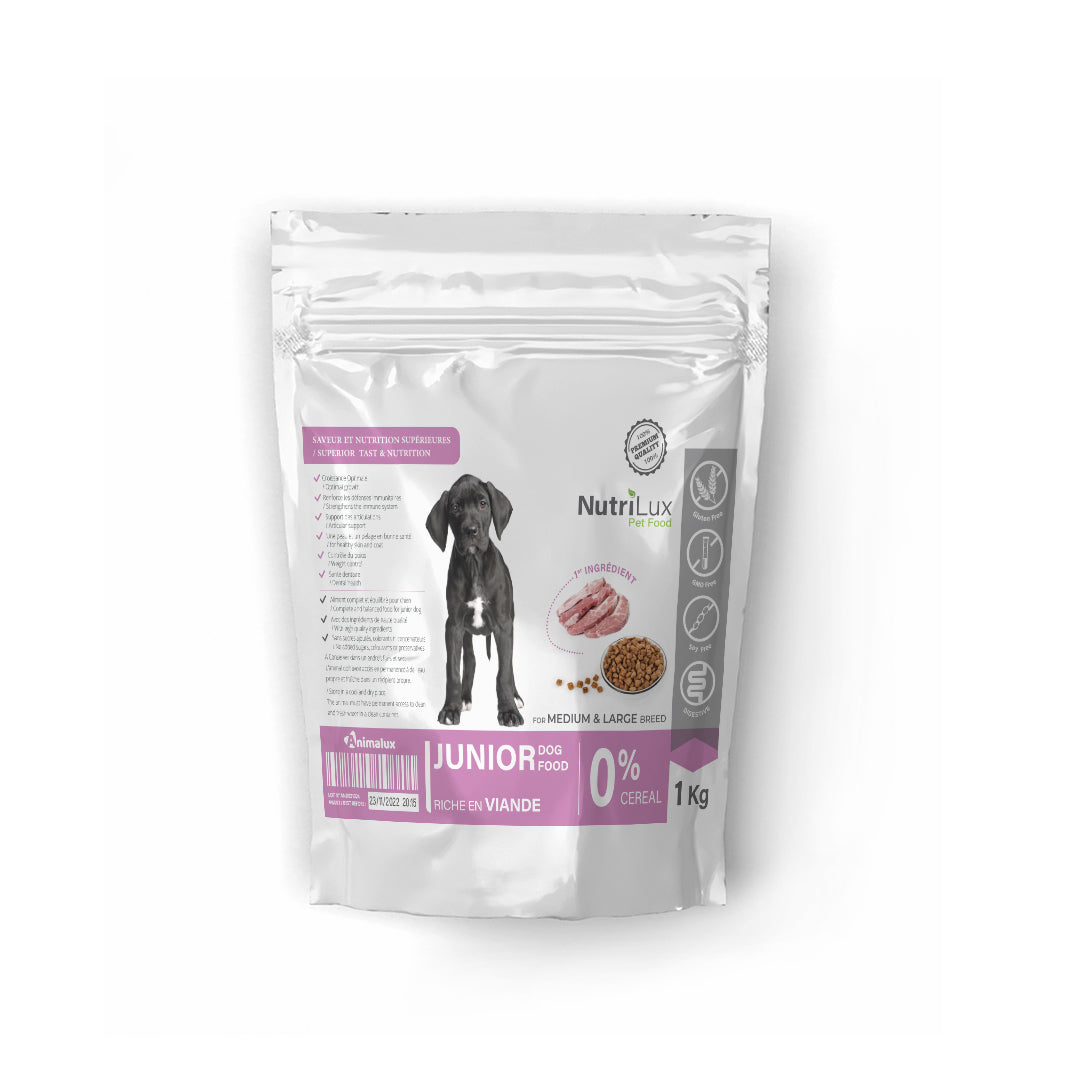 Nutrilux Croquettes chien JUNIOR sans céreal riche en viande 1kg