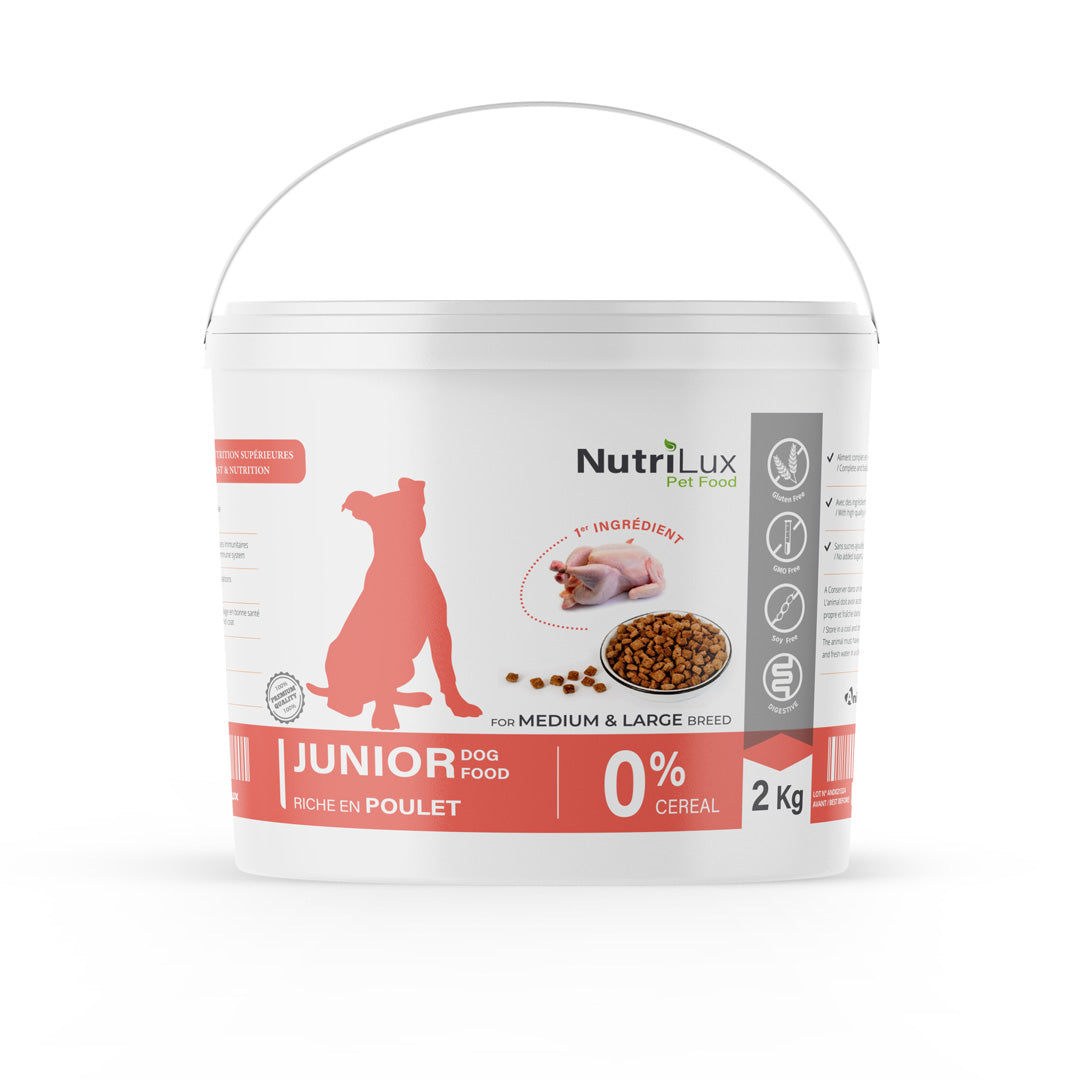 Nutrilux Croquettes chien  JUNIOR sans céreal riche en poulet 2kg