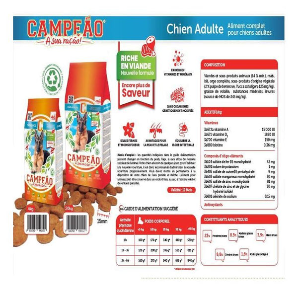 CAMPEÃO Croquettes Pour Chiens Adult 20KG