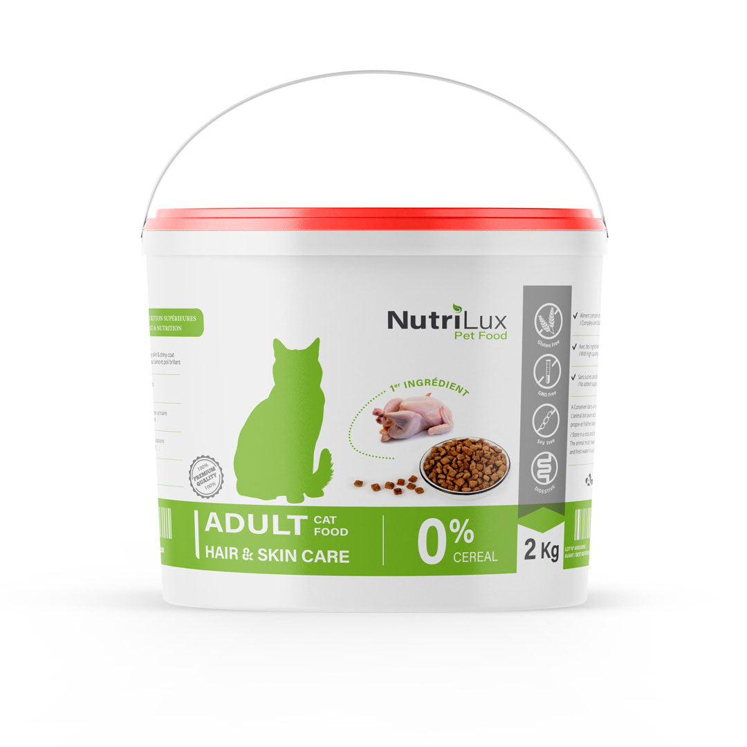 NutriLux Croquettes Chat Hair & Skin Care Poulet 2 kg – 0 % Céréales