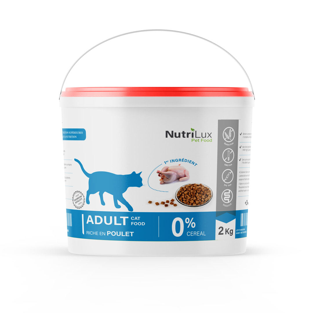 NutriLux Croquettes Chat Adulte Poulet 2 kg – 0 % Céréales