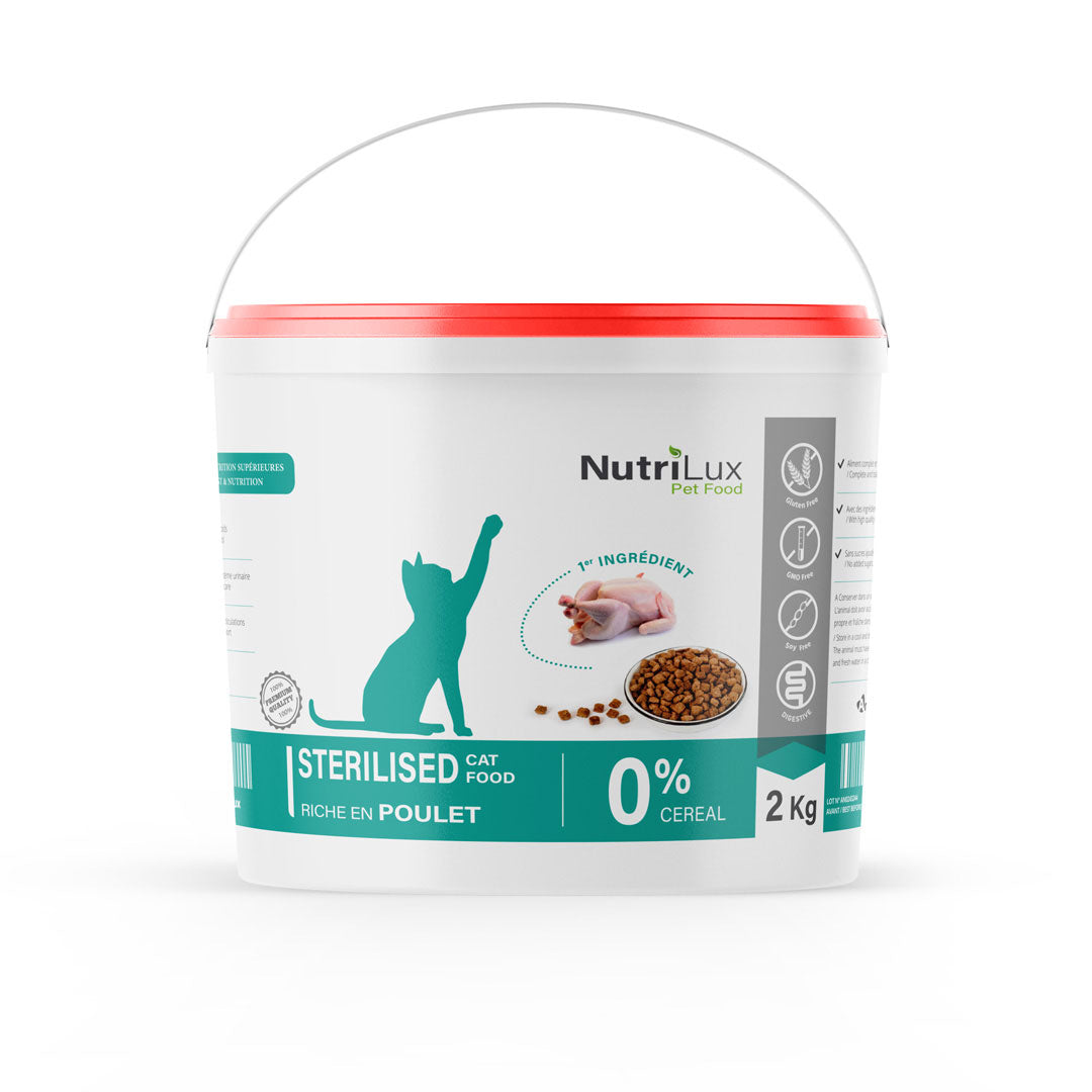 NutriLux Croquettes Chat Stérilisé Poulet 2 kg – 0 % Céréales