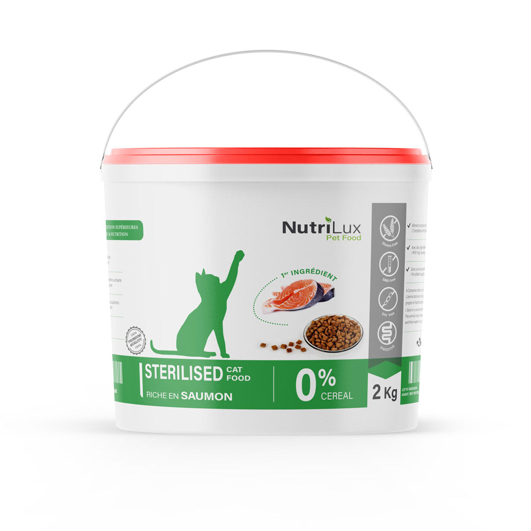 NutriLux Croquettes Chat Stérilisé Saumon 2 kg – 0 % Céréales
