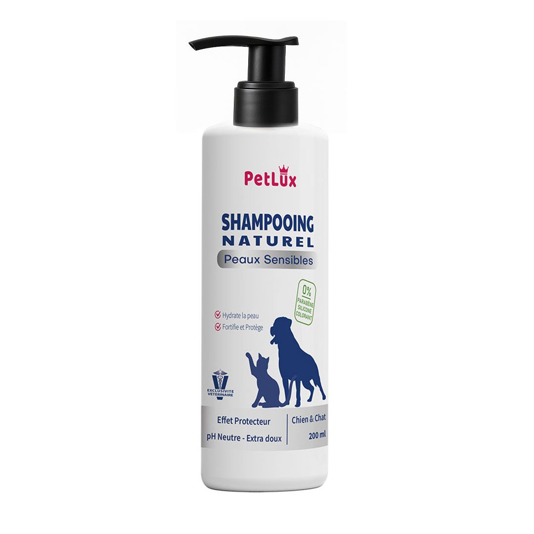 Petlux Shampooing Naturel Peau Sensible – Chien & Chat (200ml) – 0% parabène, silicone, colorant