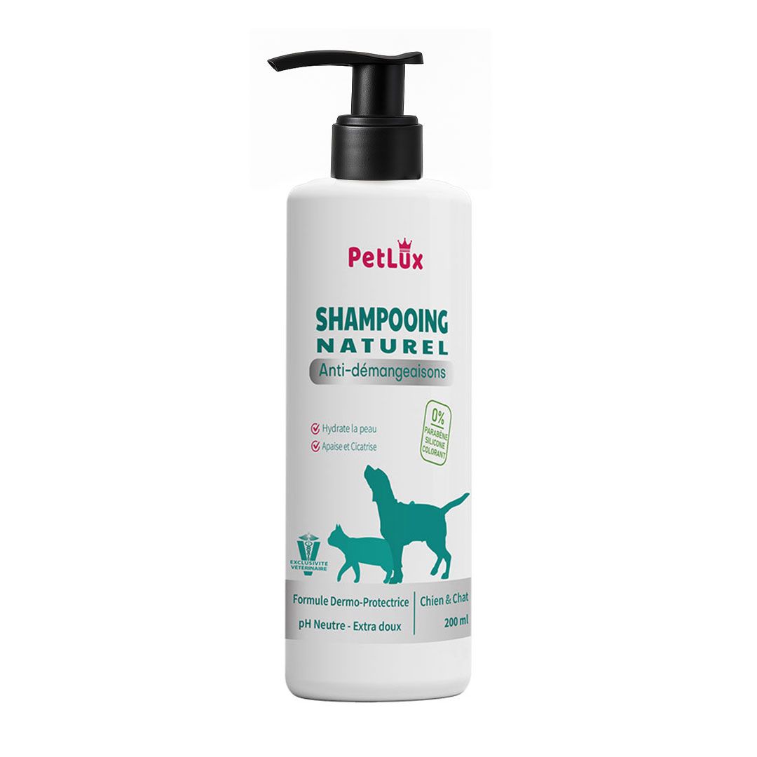 Petlux Shampooing Anti-Démangeaison – Chien & Chat (200ml) – 0% parabène, silicone, colorant