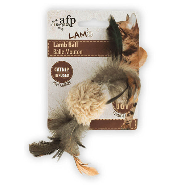 Balle laine de Mouton & plumes avec catnip beige