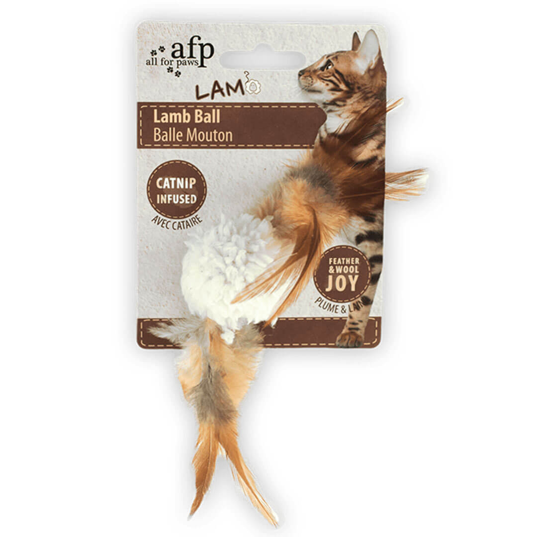 Balle laine de Mouton & plumes avec catnip blanc