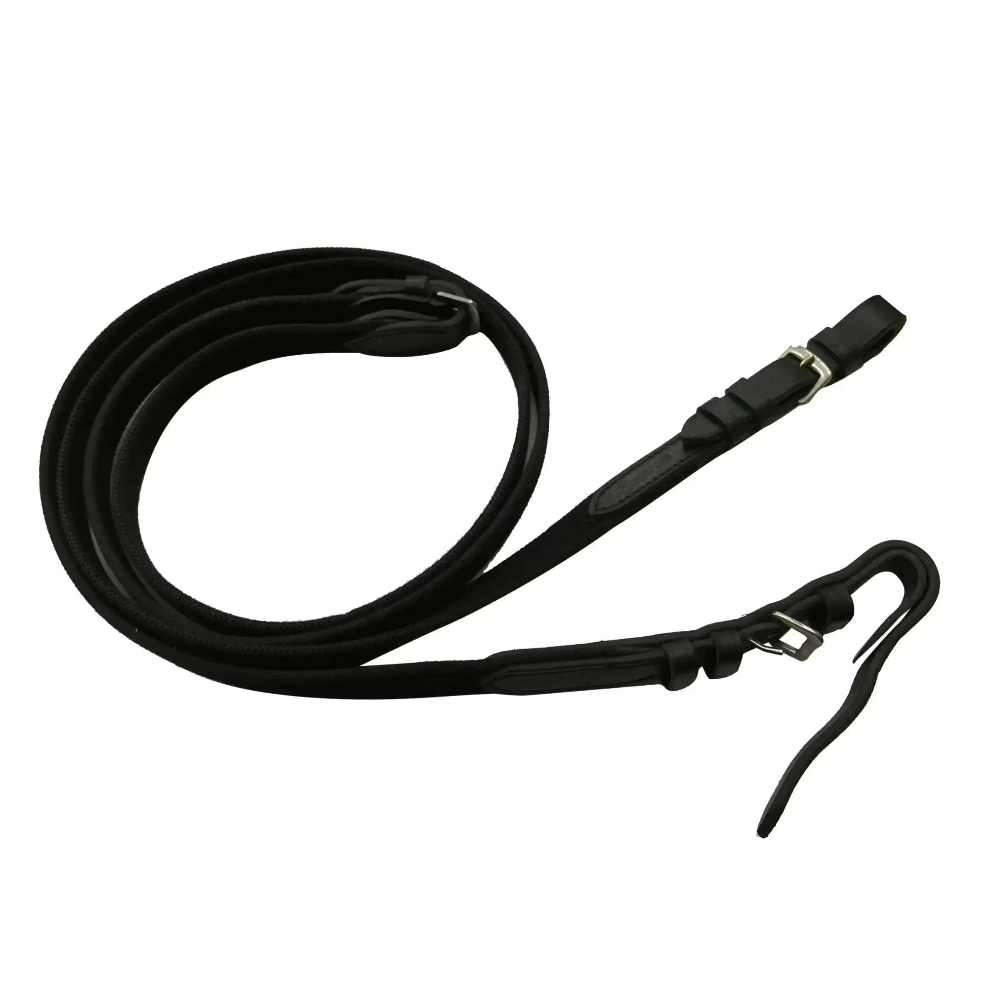 Rênes d'équitation en cuir noir pour filet cheval et poney, matériel de sellerie disponible au Maroc.
