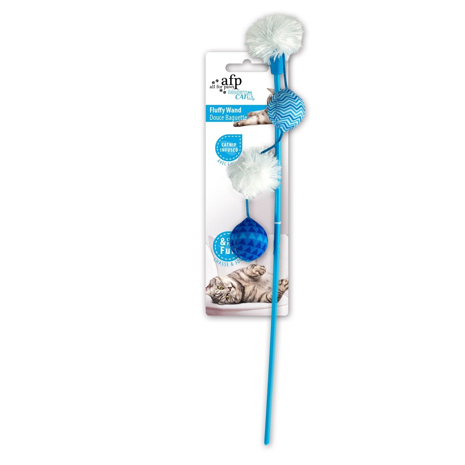 Jouet baguette à balle avec plumes & Catnip bleu