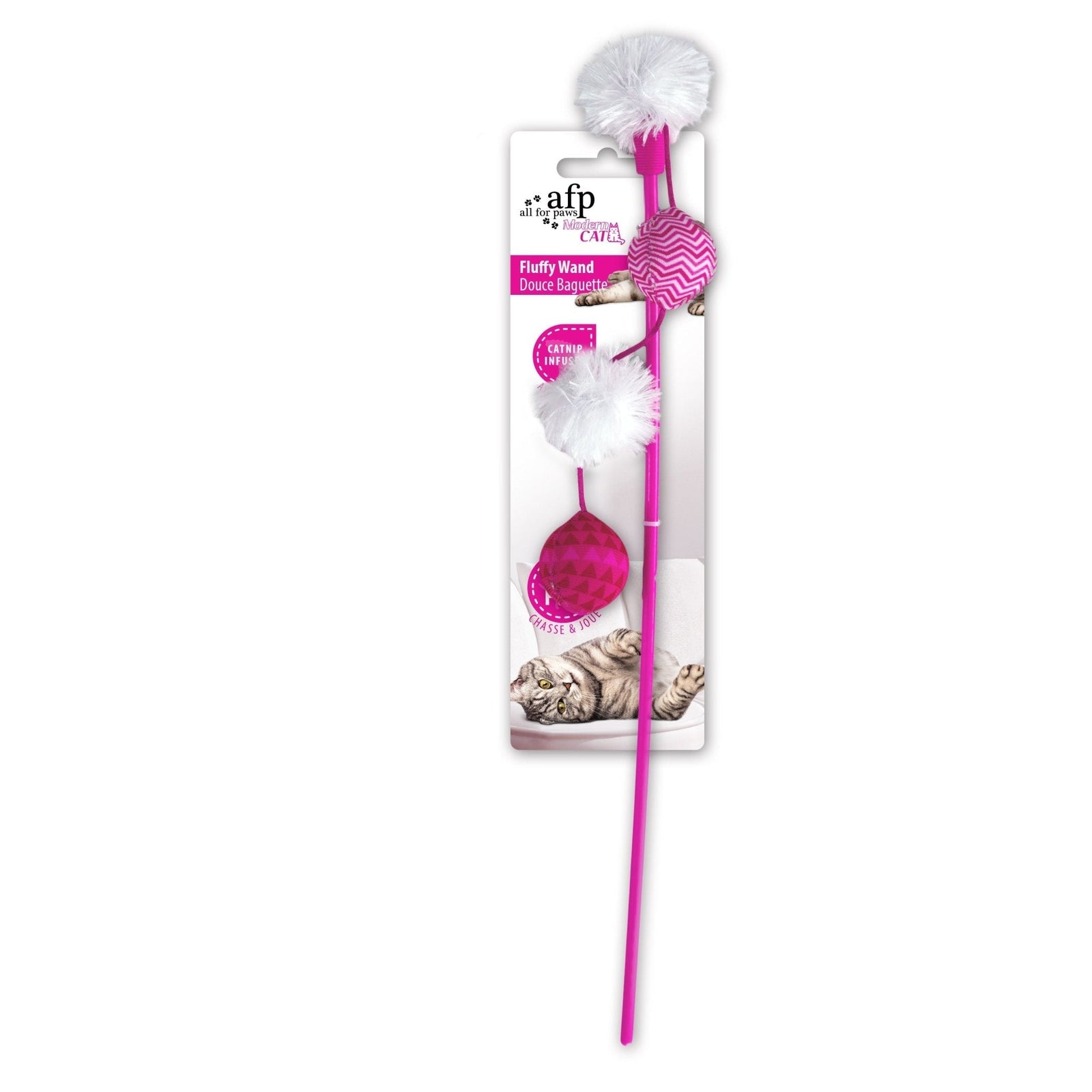 Jouet baguette à balle avec plumes & Catnip rose