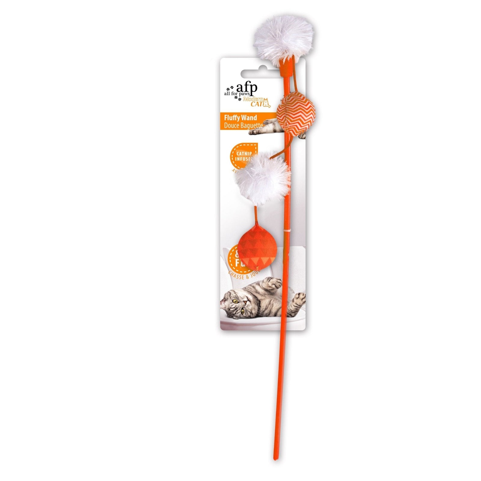 Jouet baguette à balle avec plumes & Catnip orange